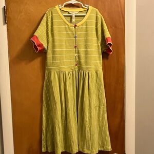 Matilda Jane Enchanted Garden Willow Green Ribbed Dress with Pockets Sz 16